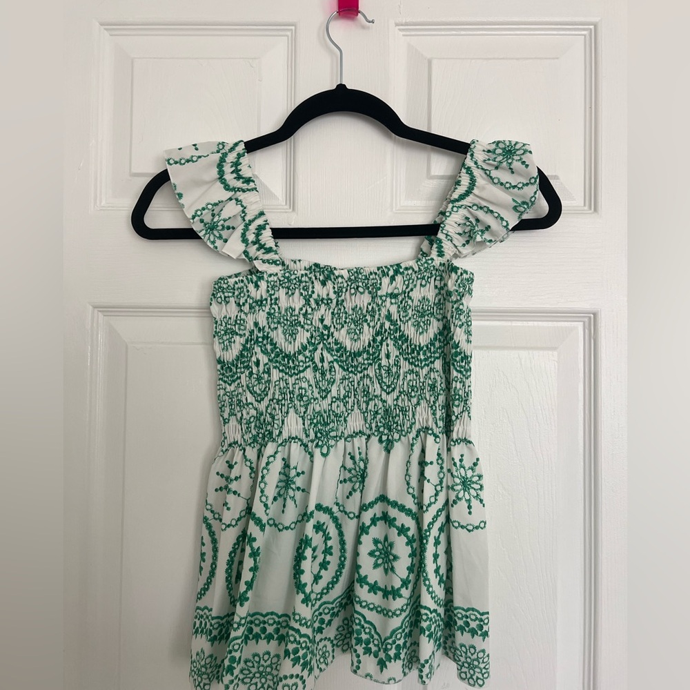White & Green Embroidered Ruffle Tank - Picture 3 of 3